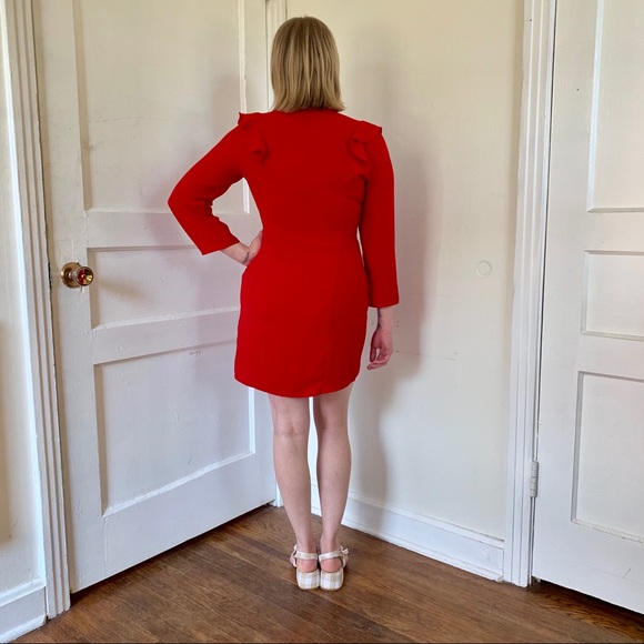 TOPSHOP Bright Red Ruffle Wrap Dress - Picture 7 of 8